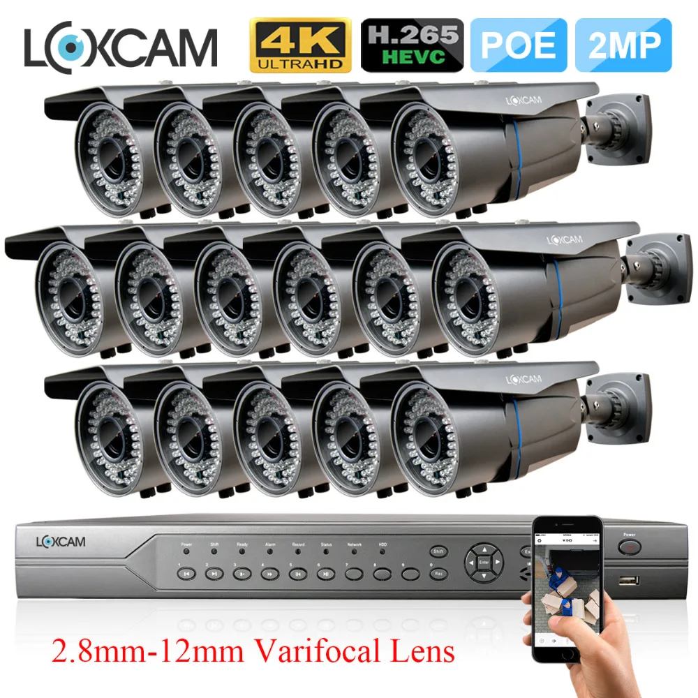 

H.265 CCTV 16CH 5MP POE NVR System 16PCS 2MP 1080P Outdoor IP Camera 2.8-12mm Zoom lens P2P Video Security Surveillance set 4K