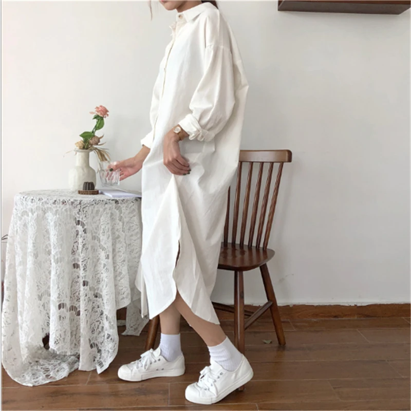 Vintage autumn Long Dress long Sleeve shirt turn down collar woman Lady loose shirt Casual Fashion maxi Dress cotton blue white
Vintage autumn Long Dress long Sleeve shirt turn down collar woman Lady loose shirt Casual Fashion maxi Dress cotton blue white