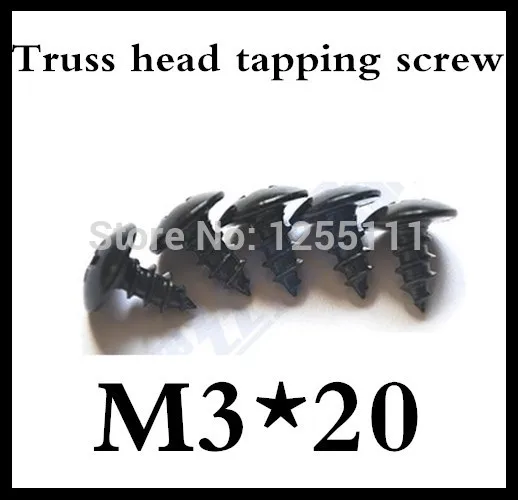 100pcs/lot M3*20 Truss Head Self Tapping Screw Steel With Black