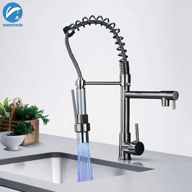 LED Kitchen Faucet Spring Pull Down Dual Spray Spout Kitchen Mixer Tap Brushed Nickel Deck Mounted Kitchen Single Handle Mixer
LED Kitchen Faucet Spring Pull Down Dual Spray Spout Kitchen Mixer Tap Brushed Nickel Deck Mounted Kitchen Single Handle Mixer