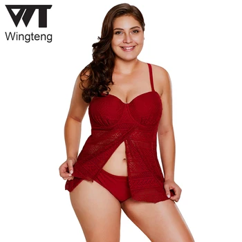 

2018 Brazilian Bikini set Burgundy Lace Flyaway Underwired Tankini Bathing Suit plus size 3XL Swimwear Female Biquinis Feminino