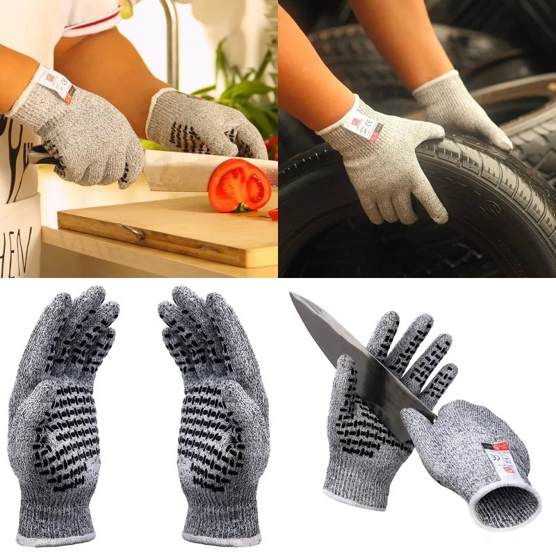 

1pair Cut Resistant Gloves Anti-Cutting Food Grade Level 5 Kitchen Butcher Protection Work Cutting Non-slip Work Gloves Gray