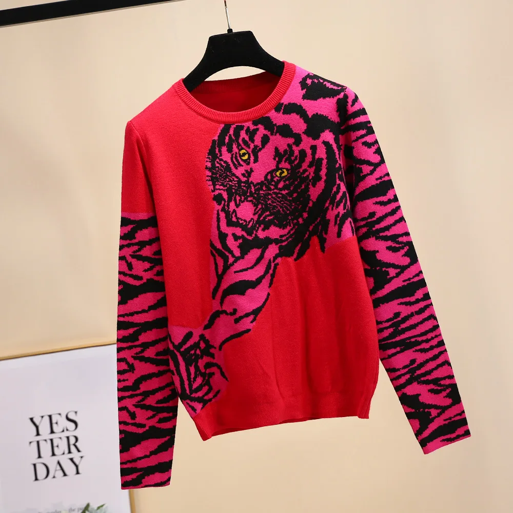 2019 Runway Winter Sweater Women Long Sleeve O-neck Leopard Tiger Head Pattern Vintage Knitted Jumper Casual sueter mujer
2019 Runway Winter Sweater Women Long Sleeve O-neck Leopard Tiger Head Pattern Vintage Knitted Jumper Casual sueter mujer