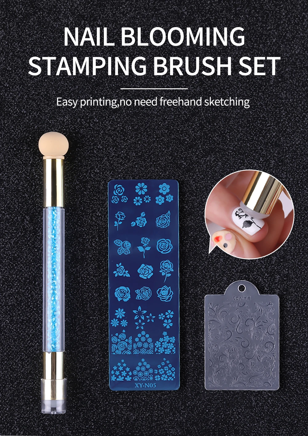 3pcs/set Nail Art Template Dual-ended Rhinestone Handles Sponge Nail Blooming Pen+Nail Stamping template+Scraper nail art kits
3pcs/set Nail Art Template Dual-ended Rhinestone Handles Sponge Nail Blooming Pen+Nail Stamping template+Scraper nail art kits