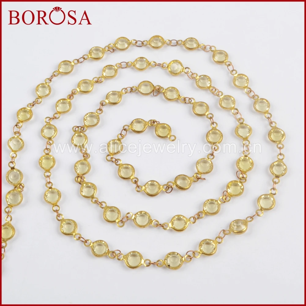 

BOROSA High Quality Gold Color 7mm Yellow Crystal Faceted Coin Rosary Chains Drusy Beaded Chains Jewelry Findings JT193