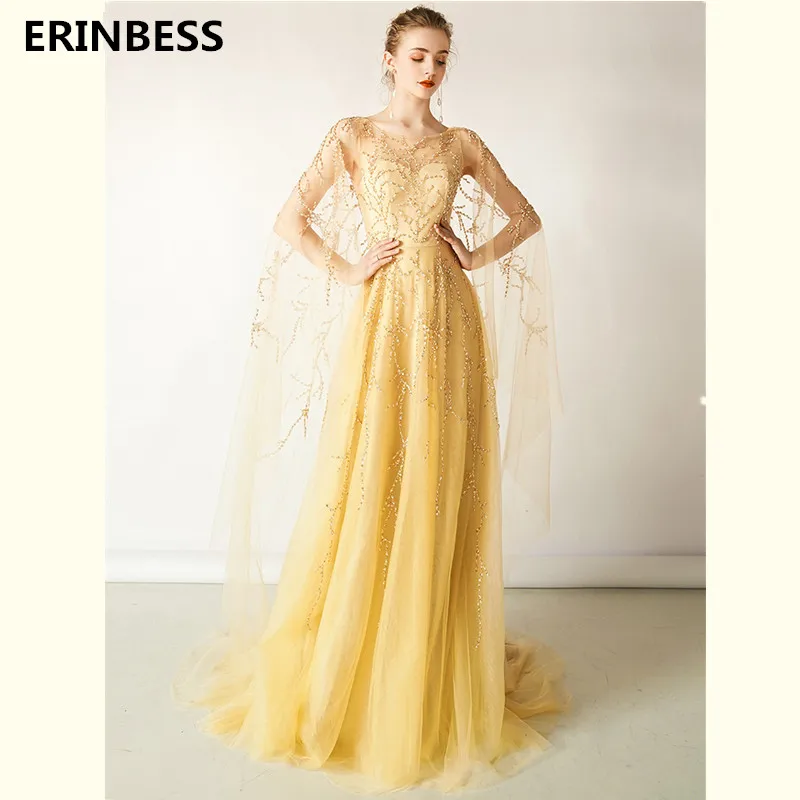 

Fashion With Shawl Evening Dresses Long Dress Scoop Neck A-line Gold Evening Dress Elegant 2020 Formal Evening Dress Prom Gowns