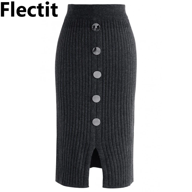 Женская трикотажная юбка Flectit Толстая шерстяная в рубчик с высокой талией на