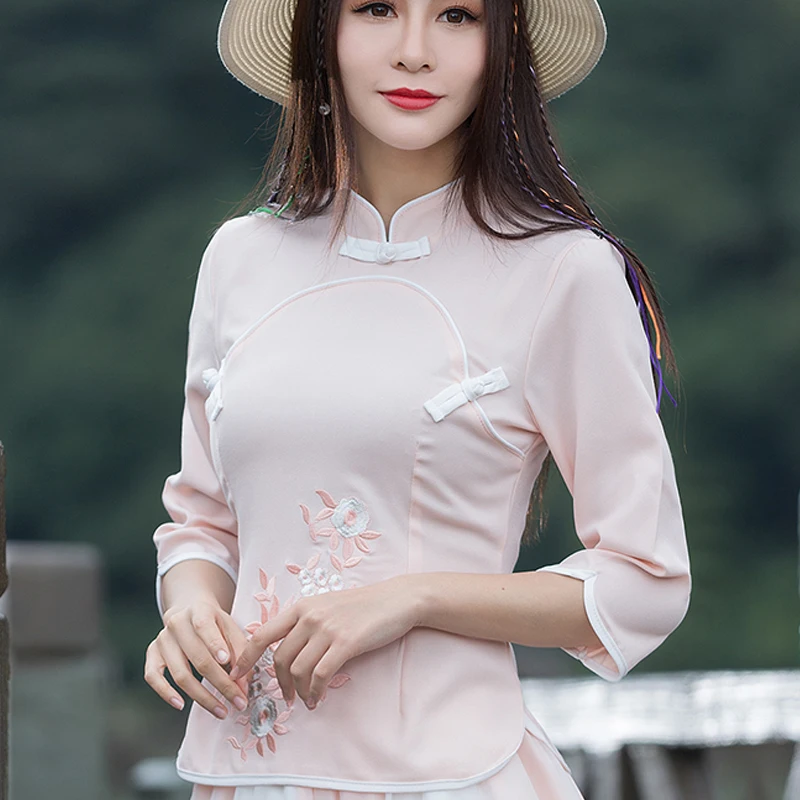 Women Spring Vintage Blouse Cheongsam Improved Chinese Style Tops Costume Hanfu Tang Suit White Pink
Women Spring Vintage Blouse Cheongsam Improved Chinese Style Tops Costume Hanfu Tang Suit White Pink