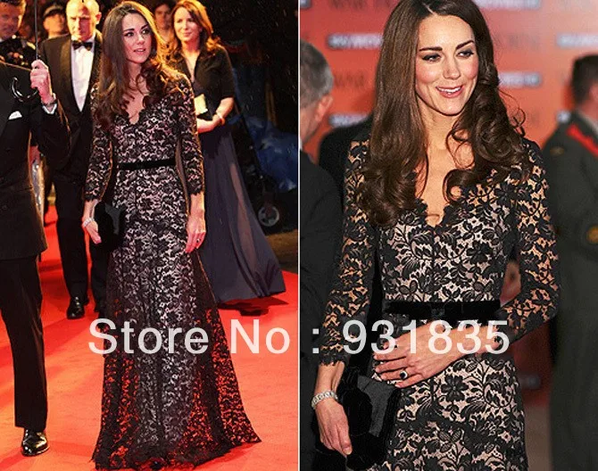 2014 Spring Dress Custom Made V Neckline Full Sleeve Floor Length Straight Sexy Red Carpet Kate Middleton Celebrity Dresses | Свадьбы и