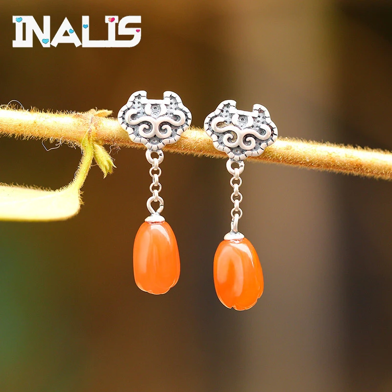 INALIS New Statement Drop Earrings S925 Sterling Silver Oval Pumpkin Orange Natural Jade Dangle Wishful Shape Brincos for Women
INALIS New Statement Drop Earrings S925 Sterling Silver Oval Pumpkin Orange Natural Jade Dangle Wishful Shape Brincos for Women