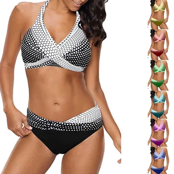 2019 Women Big Swimsuit Halter Top Polka Dot Padded Retro Bikini Set Female Vintage Push up Swimwear Plus Size XL-5XL Biquini
2019 Women Big Swimsuit Halter Top Polka Dot Padded Retro Bikini Set Female Vintage Push up Swimwear Plus Size XL-5XL Biquini