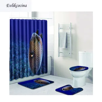 Free Shipping 4pcs Spots Coffe Fish Banyo Bathroom Carpet Toilet Bath Mats Set Tapis Salle De Bain Alfombra Bano Tapete Banheiro