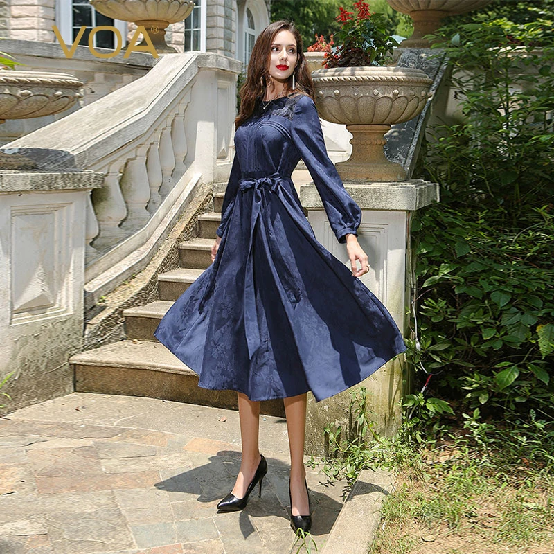 VOA Heavy Silk Jacquard Plus Size 5XL Dress Navy Blue Long Sleeve Vintage Women Swing Dress Luxury Belt High Waist Slim AJX01501
VOA Heavy Silk Jacquard Plus Size 5XL Dress Navy Blue Long Sleeve Vintage Women Swing Dress Luxury Belt High Waist Slim AJX01501