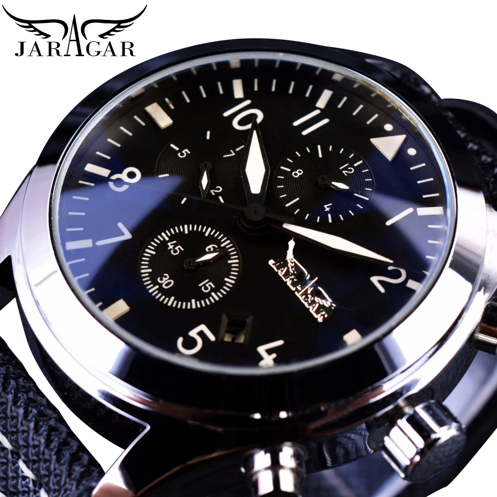 JARAGAR Navigator Fashion Black Watch Date Display Men Automatic 6 Hands Genuine Leather Clock Sport Mechanical Watches Relogios
JARAGAR Navigator Fashion Black Watch Date Display Men Automatic 6 Hands Genuine Leather Clock Sport Mechanical Watches Relogios