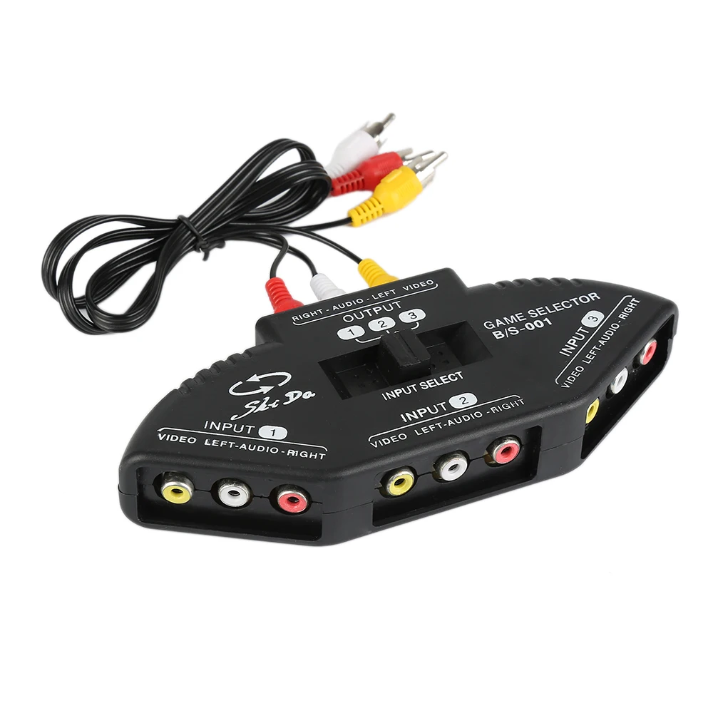 New 3-Way Audio Video AV Switch Box RCA Black Switch Selector Box Splitter with 3RCA Cable for All Standard AV Devices
New 3-Way Audio Video AV Switch Box RCA Black Switch Selector Box Splitter with 3RCA Cable for All Standard AV Devices