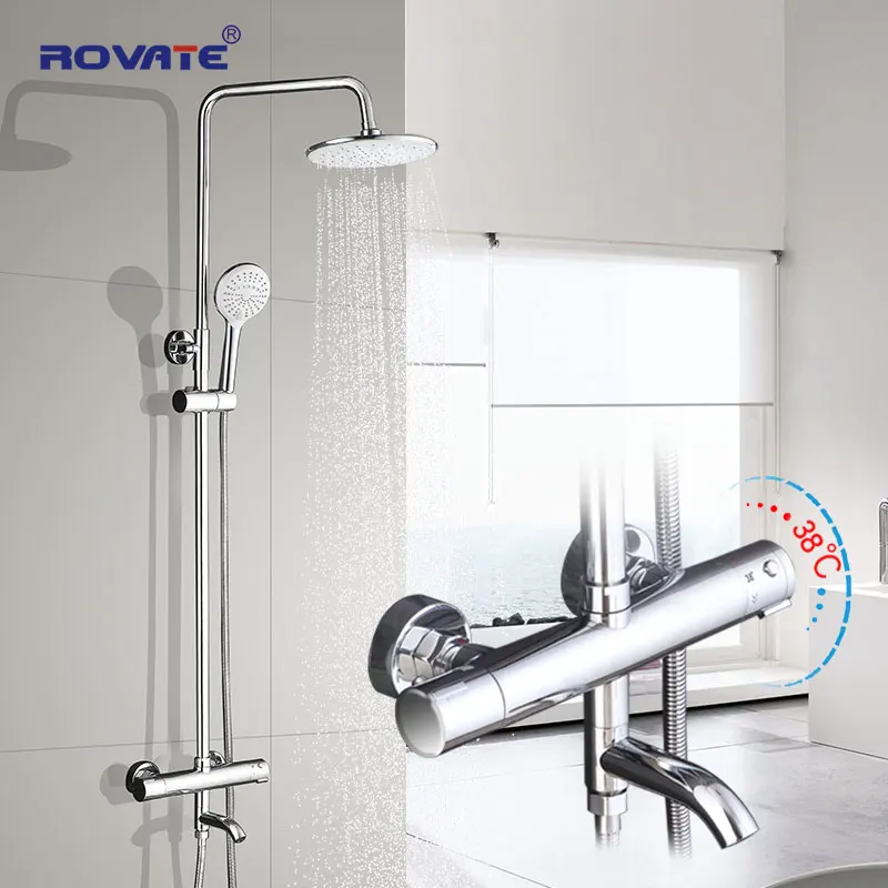 ROVATE Multi-function Temperature Sensor Thermostatic shower Set,3-Function Shower Faucets with Rainfall Shower and Hand Shower
ROVATE Multi-function Temperature Sensor Thermostatic shower Set,3-Function Shower Faucets with Rainfall Shower and Hand Shower