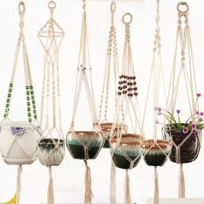 

Purely Hand Knitting Natural Fine Cordage Indoor Balcony Garden Decor Flower Pot Pant Hanging Hemp Rope ( P001-12 & S001-3 )