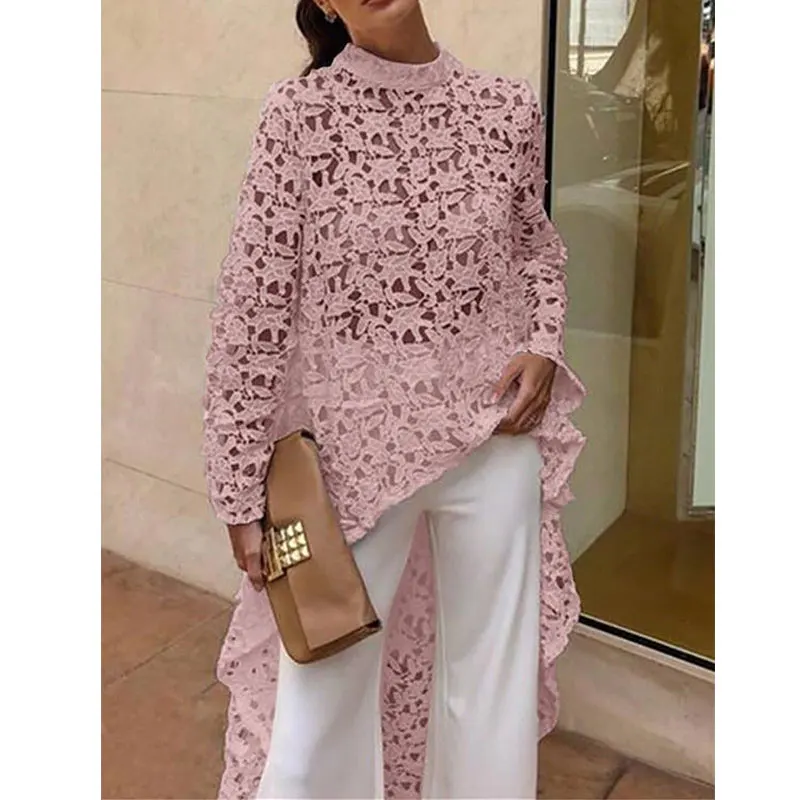 FLORATA 2019 Autumn Women Fashion Hollow Out Elegant Casual Patchwork flounced Dip Hem Top Crochet Irregular See Through Blouse
FLORATA 2019 Autumn Women Fashion Hollow Out Elegant Casual Patchwork flounced Dip Hem Top Crochet Irregular See Through Blouse