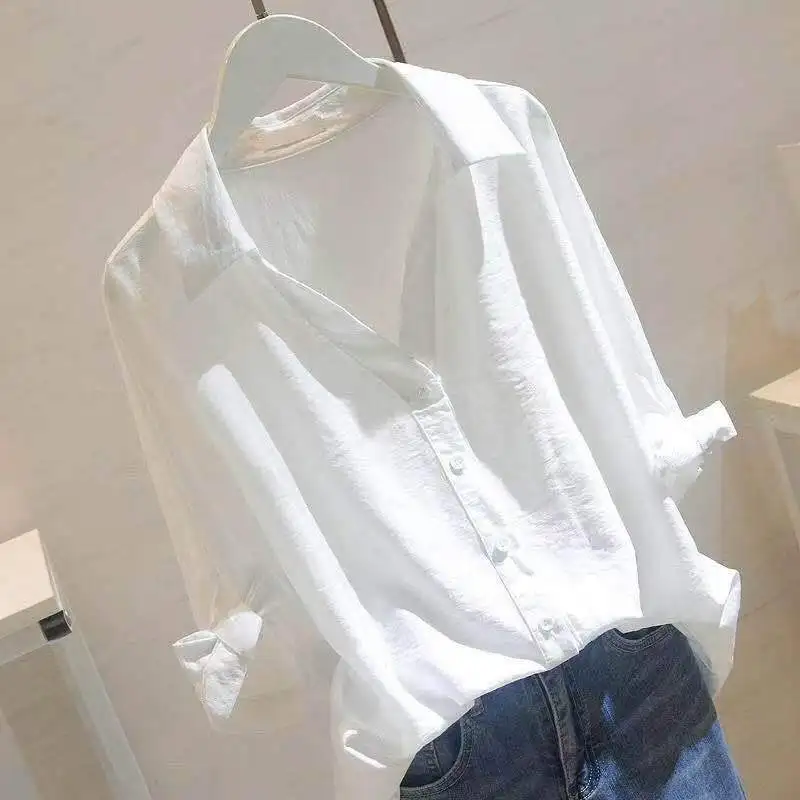 White Women Tops And Blouses 2019 Autumn Elegant Half Sleeve Solid V-Neck Cotton Blouse Female Work Wear Shirts Blouse Plus Size
White Women Tops And Blouses 2019 Autumn Elegant Half Sleeve Solid V-Neck Cotton Blouse Female Work Wear Shirts Blouse Plus Size