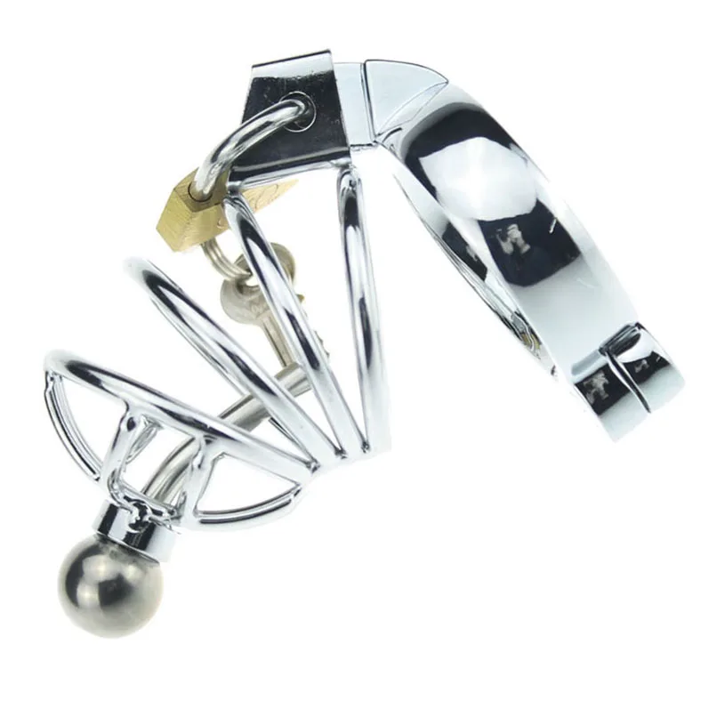 Short Stainless Steel Chastity Belt Cock Cage With Removeable Hollow Urethral Sound Catheter 3 Size Penis Ring Sex Toys For Man