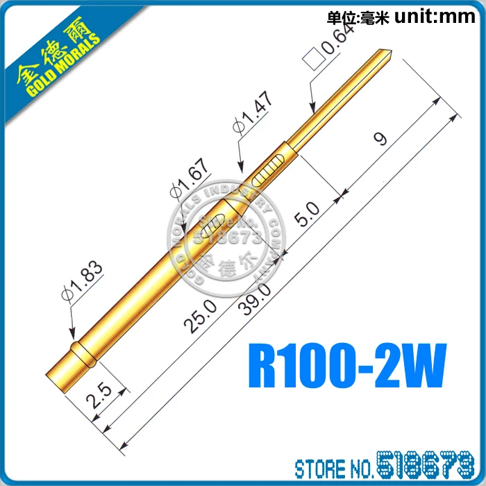 100pcs/lot R100-2W Length 39.0mm Spring Probe Test Probes Pogo Pin Receptacle Free Shipping
100pcs/lot R100-2W Length 39.0mm Spring Probe Test Probes Pogo Pin Receptacle Free Shipping
