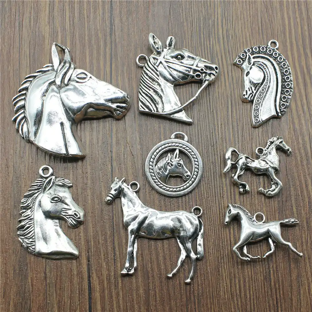 antique silver color horse head charms pendant jewelry big horse
