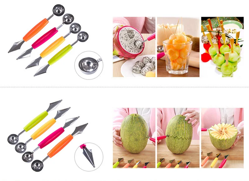 2018 New double head carving tools fruit dig ball spoon DIY creative fruit carving knife Melon Scoops Ballers Kitchen gadgets (32)