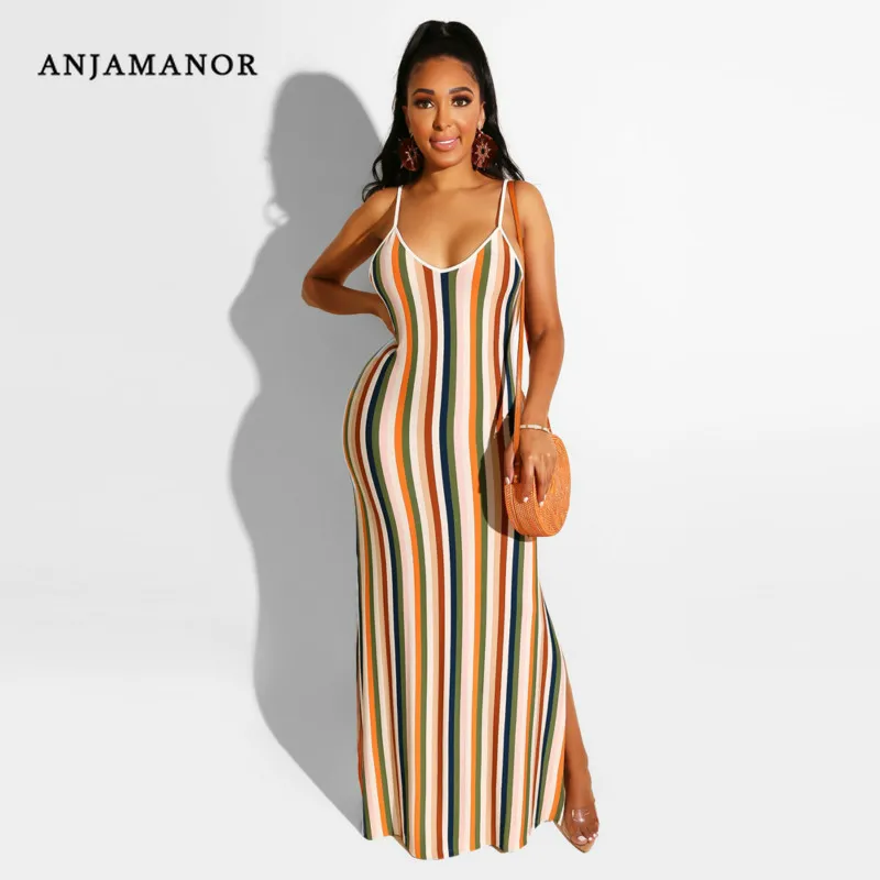 ANJAMANOR Colorful Striped Spaghetti Strap Backless Slip Maxi Dresses Sexy Casual Vacation Beach Summer Dress 2019 D35-AC31
ANJAMANOR Colorful Striped Spaghetti Strap Backless Slip Maxi Dresses Sexy Casual Vacation Beach Summer Dress 2019 D35-AC31