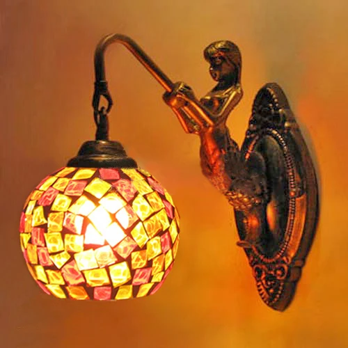 European Style Aisle Living Room Bedroom Bedside Mirror Front Wall Lamp Mosaic Glass Mermaid Iron Wall Lamp N1500
European Style Aisle Living Room Bedroom Bedside Mirror Front Wall Lamp Mosaic Glass Mermaid Iron Wall Lamp N1500