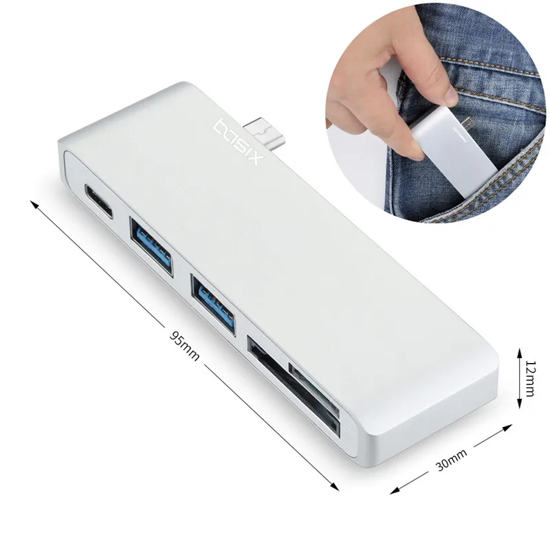 Basix USB-C Hub Multiport Type-C HUB Adapter Converter with 2 USB 3.0 Ports Type C Charging Port SD/TF Card Reader for MacBook
Basix USB-C Hub Multiport Type-C HUB Adapter Converter with 2 USB 3.0 Ports Type C Charging Port SD/TF Card Reader for MacBook