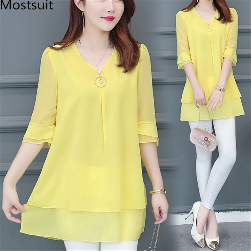 Plus Size Summer Chiffon Blusas Mujer Women Half Sleeve V-neck Blouses Pullovers Office Casual Korean Elegant Tops 2019 L-5xl
Plus Size Summer Chiffon Blusas Mujer Women Half Sleeve V-neck Blouses Pullovers Office Casual Korean Elegant Tops 2019 L-5xl