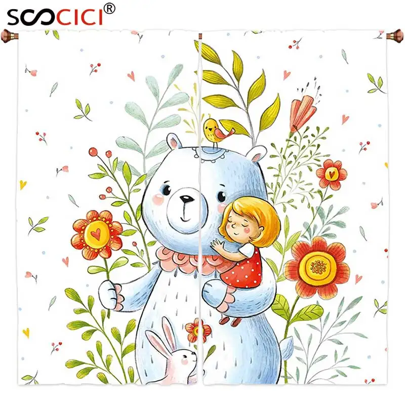 Window Curtains Treatments 2 Panels,Cartoon Kids Nursery Boys Girls Decor Teddy Bear in Garden Flower with a Bunny Rabbit Image
Window Curtains Treatments 2 Panels,Cartoon Kids Nursery Boys Girls Decor Teddy Bear in Garden Flower with a Bunny Rabbit Image