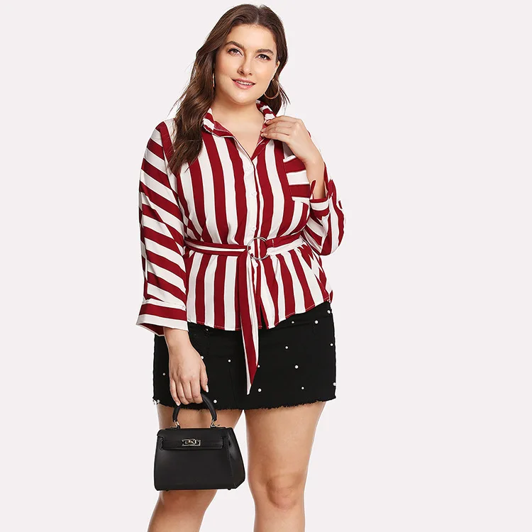 Hot New Large Lapel Vertical Striped Plus Size Fashion Female Tops Blouse Regular Femme Plus Size Blouse XXXXL Shirts Women 2019
Hot New Large Lapel Vertical Striped Plus Size Fashion Female Tops Blouse Regular Femme Plus Size Blouse XXXXL Shirts Women 2019