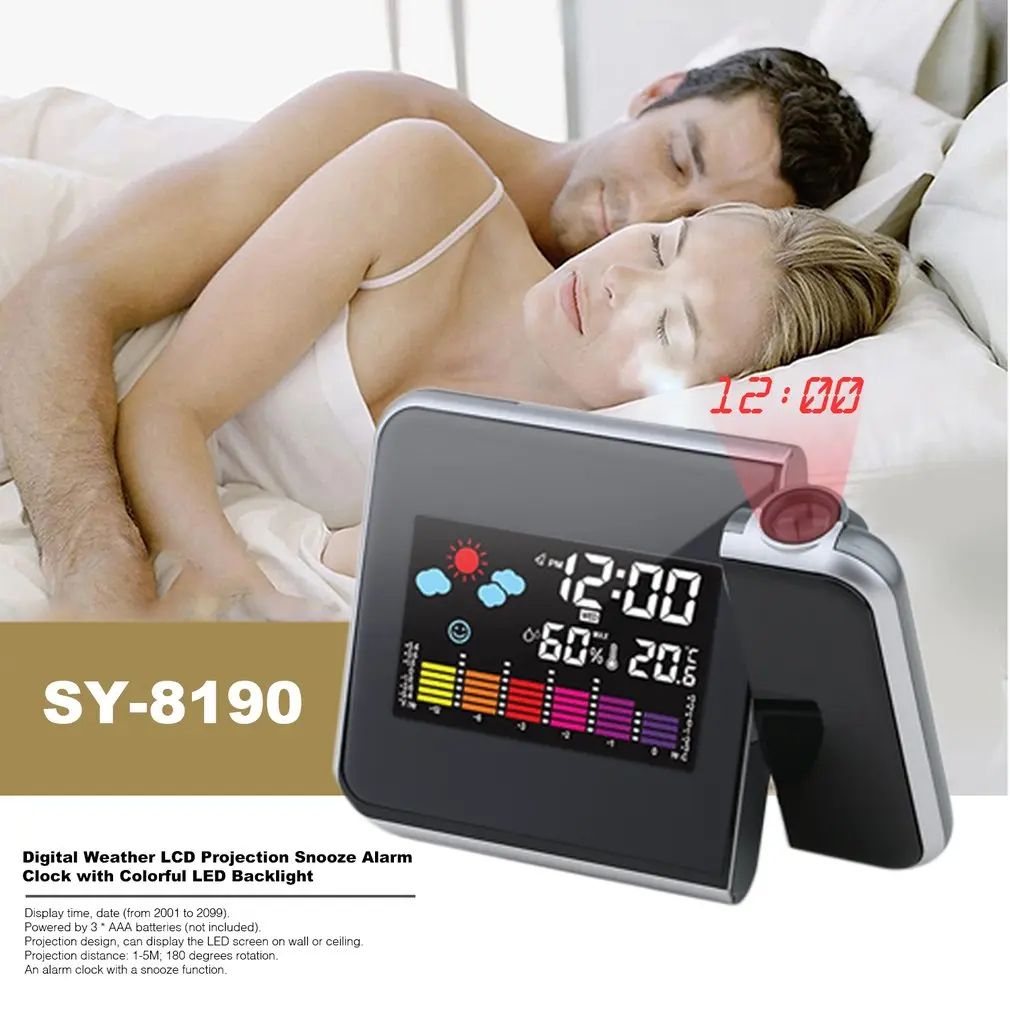 Weather LCD Digital Alarm Clock Hot Multifunction Projection Backlight LED Color Display Projector Snooze Alarm Hours Clocks
Weather LCD Digital Alarm Clock Hot Multifunction Projection Backlight LED Color Display Projector Snooze Alarm Hours Clocks