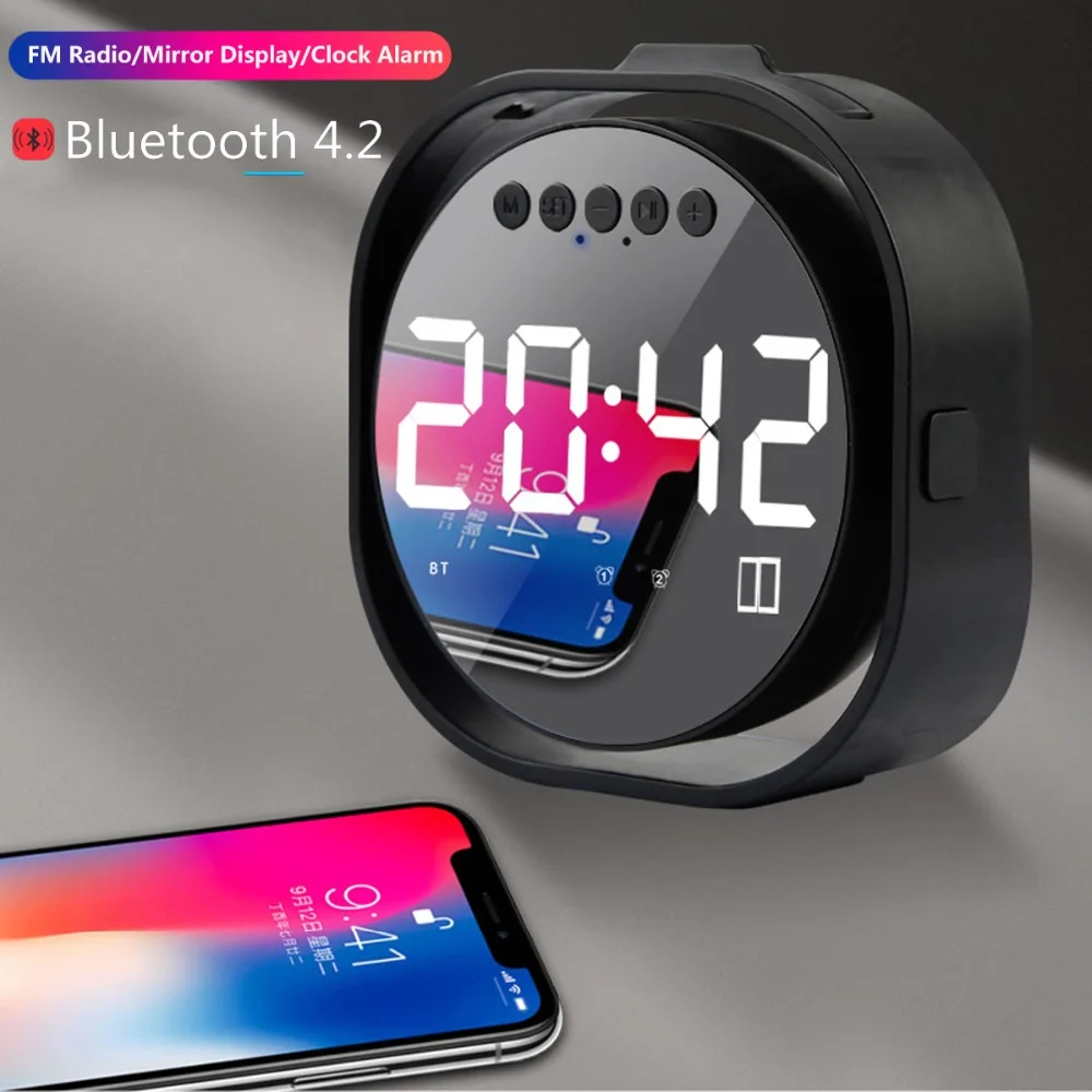 Bluetooth4.2 Speakers Portable Wireless Stylish Mirror Bluetooth Speakers with LED Display Alarm Clock for Beach, Car, Home
Bluetooth4.2 Speakers Portable Wireless Stylish Mirror Bluetooth Speakers with LED Display Alarm Clock for Beach, Car, Home