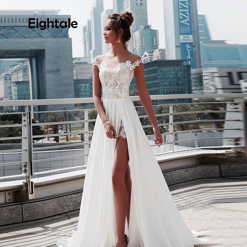 Eightale Vintage Wedding dresses Beach Scoop Appliques Lace Boho Wedding Gowns Cap Sleeve Chiffon Simple Bride Dress 2019
Eightale Vintage Wedding dresses Beach Scoop Appliques Lace Boho Wedding Gowns Cap Sleeve Chiffon Simple Bride Dress 2019