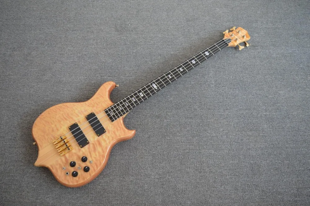 Новый Custom Shop стеганый клен 5 слоев шеи через бас Ebony гриф активный 9 В Пикап 4 Струны