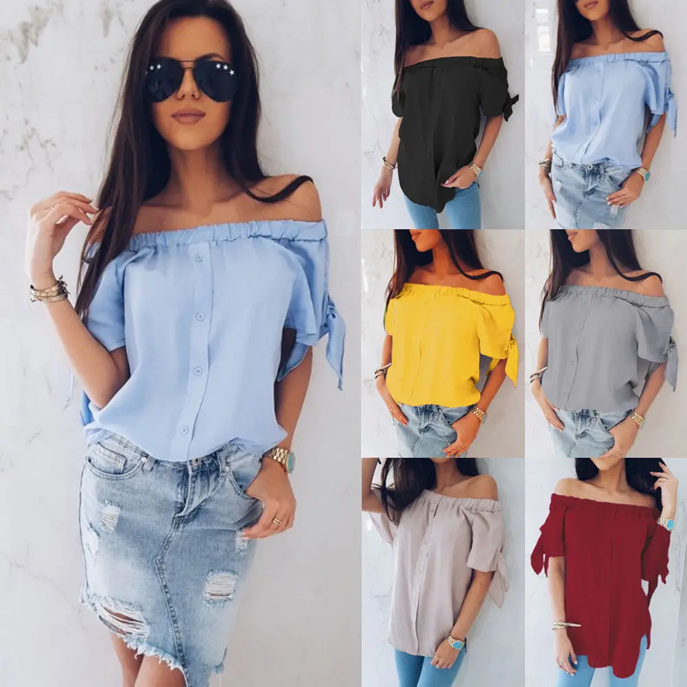 New Fashion Women Lady Off Shoulder Blouses Shirts Summer Casual Solid Loose Blouses Hot Sales
New Fashion Women Lady Off Shoulder Blouses Shirts Summer Casual Solid Loose Blouses Hot Sales