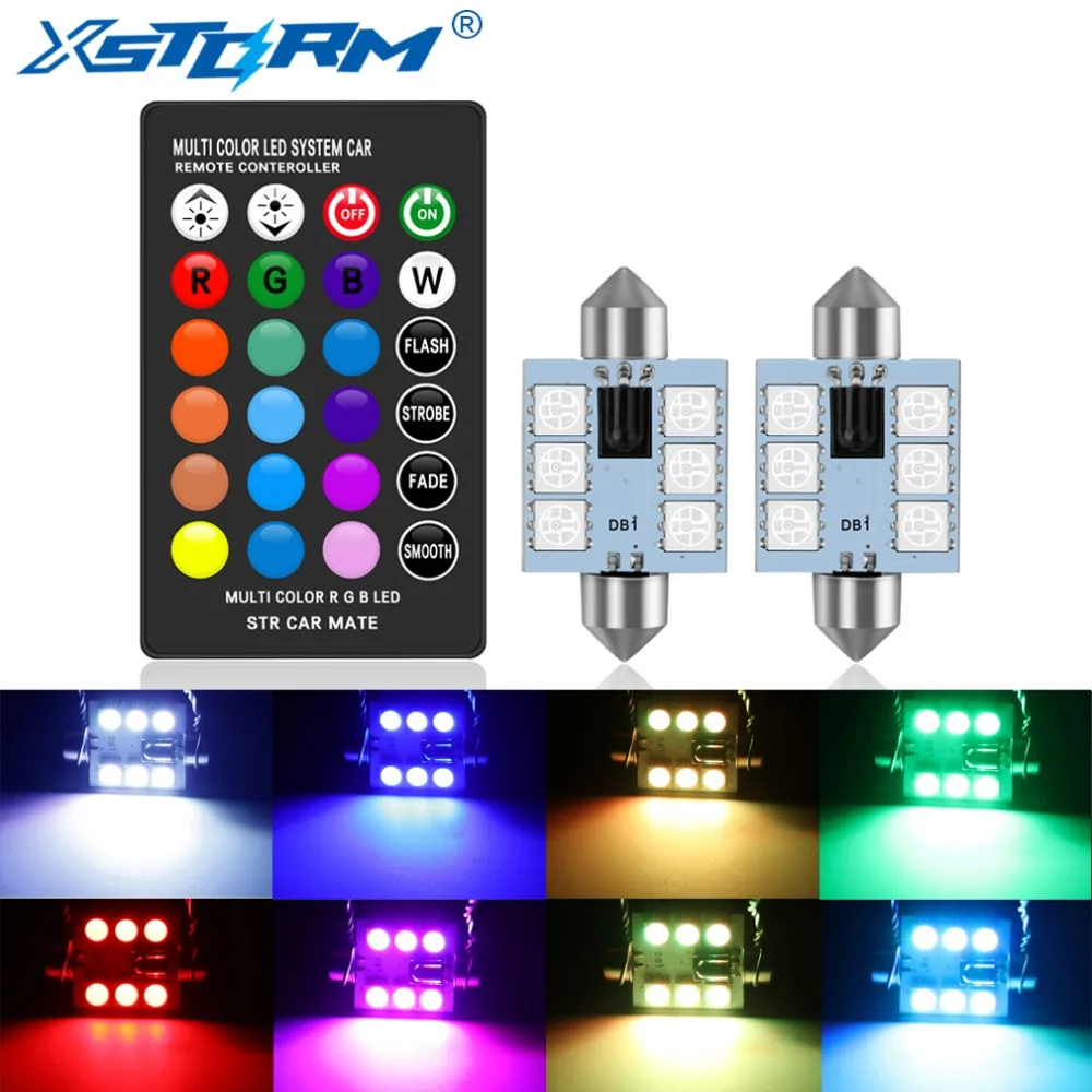 2Pcs 31mm 36mm 39mm 41mm C5W LED C10W Festoon LED RGB Car Inteiror Bulb Dome Light Reading Map Lamp 12V with Remote Control
2Pcs 31mm 36mm 39mm 41mm C5W LED C10W Festoon LED RGB Car Inteiror Bulb Dome Light Reading Map Lamp 12V with Remote Control