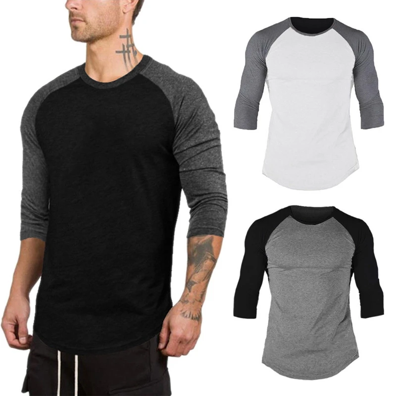 New slim 3//4 Raglan Sleeve Baseball Jersey Round T-Shirt Tees Vintage Shirts