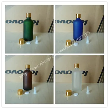 100ml frosted clear/green/brown/blue glass bottle with shiny gold aluminum screw cap(lines),essential oil bottle.
100ml frosted clear/green/brown/blue glass bottle with shiny gold aluminum screw cap(lines),essential oil bottle.