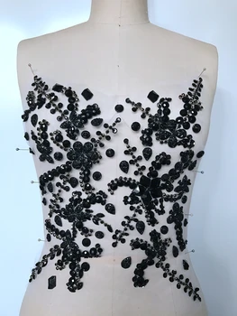 A199 Handmade black crystal patches sew on Rhinestones applique with stones sequins beads 31*27cm for dress accessory
A199 Handmade black crystal patches sew on Rhinestones applique with stones sequins beads 31*27cm for dress accessory