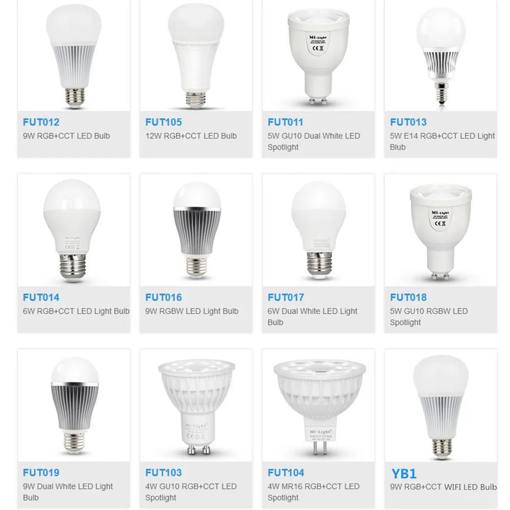 Milight FUT103/FUT104/FUT013/FUT014/FUT105/FUT012/FUT016/FUT011/FUT017/FUT018/FUT019 YB1 5W 9W 12W GU10 E27 LED Blub Spotlight
Milight FUT103/FUT104/FUT013/FUT014/FUT105/FUT012/FUT016/FUT011/FUT017/FUT018/FUT019 YB1 5W 9W 12W GU10 E27 LED Blub Spotlight