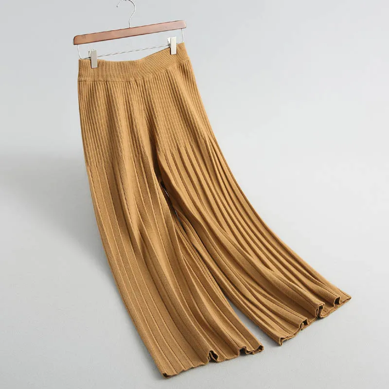 J998 Women Brief Solid Color Pleated Design Knitted Wide Leg Pants Ladies Elegant High Waist Sweater Trousers Knitwear Bottom
J998 Women Brief Solid Color Pleated Design Knitted Wide Leg Pants Ladies Elegant High Waist Sweater Trousers Knitwear Bottom