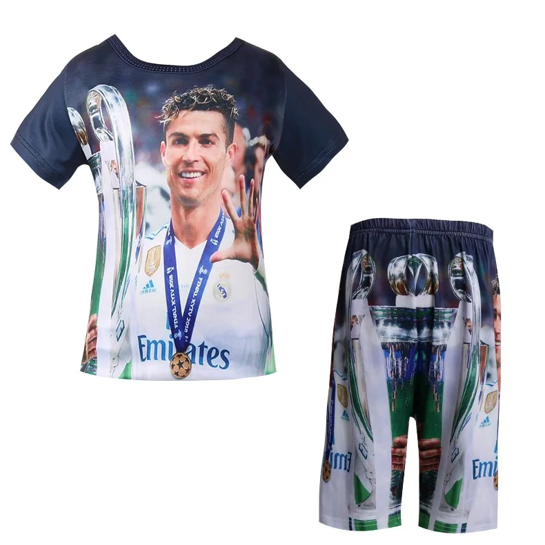 

Baby boys t shirt set Competition team uniform Real Football star t-shirt 3D Madrid C Ronaldo cartoon Kids short pant clothes