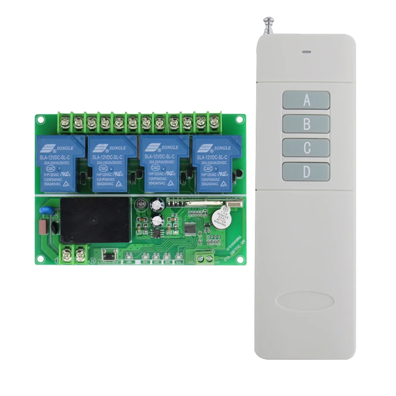 AC 220V-380 4CH 30A Relay Wireless Remote Switch Light Lamp LED Motor Machine 200-3000m RF Receiver Transmitter 315/433M | Обустройство