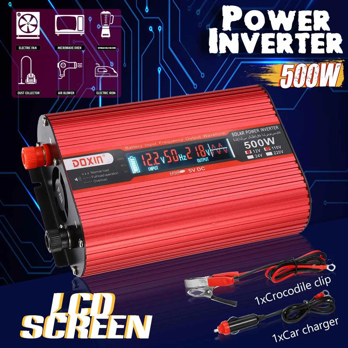 Car Inverter 12V 2200V 500W P eak Power Inverter Voltage Transformer Converter 12/220V Inversor LCD Display
Car Inverter 12V 2200V 500W P eak Power Inverter Voltage Transformer Converter 12/220V Inversor LCD Display