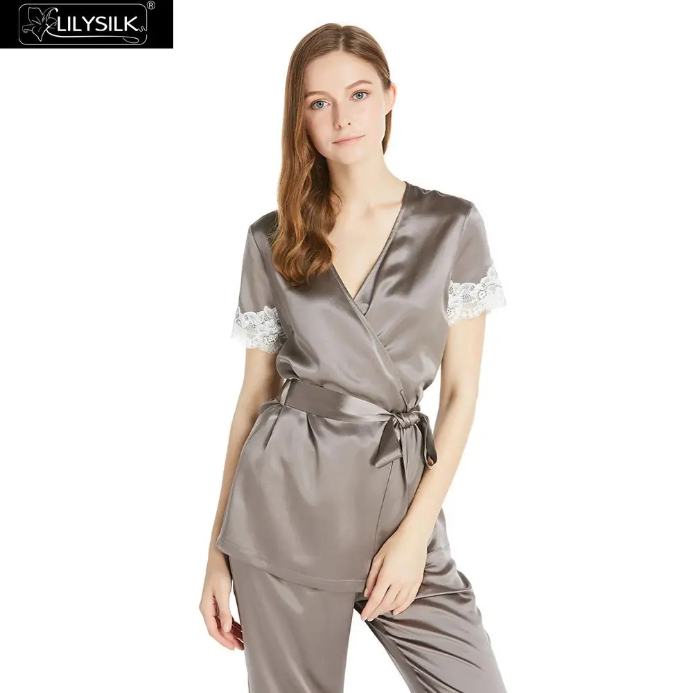 LilySilk Pajamas Set Pijama Women Pure 100 Silk 22 momme Laced With Short Sleeves Women's Clothing Free Shipping
LilySilk Pajamas Set Pijama Women Pure 100 Silk 22 momme Laced With Short Sleeves Women's Clothing Free Shipping