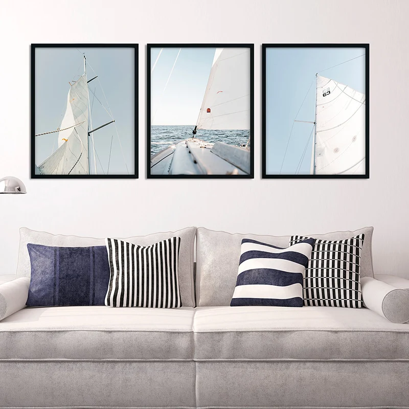Минималистичная Парусная настенная живопись небо яхта холст Декор горизонт