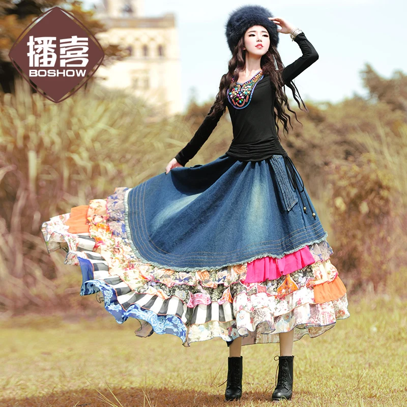 LYNETTE'S CHINOISERIE - BOSHOW 2016 Autumn Original Design Women Retro Bohemia Rustic Denim Chiffon Patchwork Asymmetrical Skirt
LYNETTE'S CHINOISERIE - BOSHOW 2016 Autumn Original Design Women Retro Bohemia Rustic Denim Chiffon Patchwork Asymmetrical Skirt